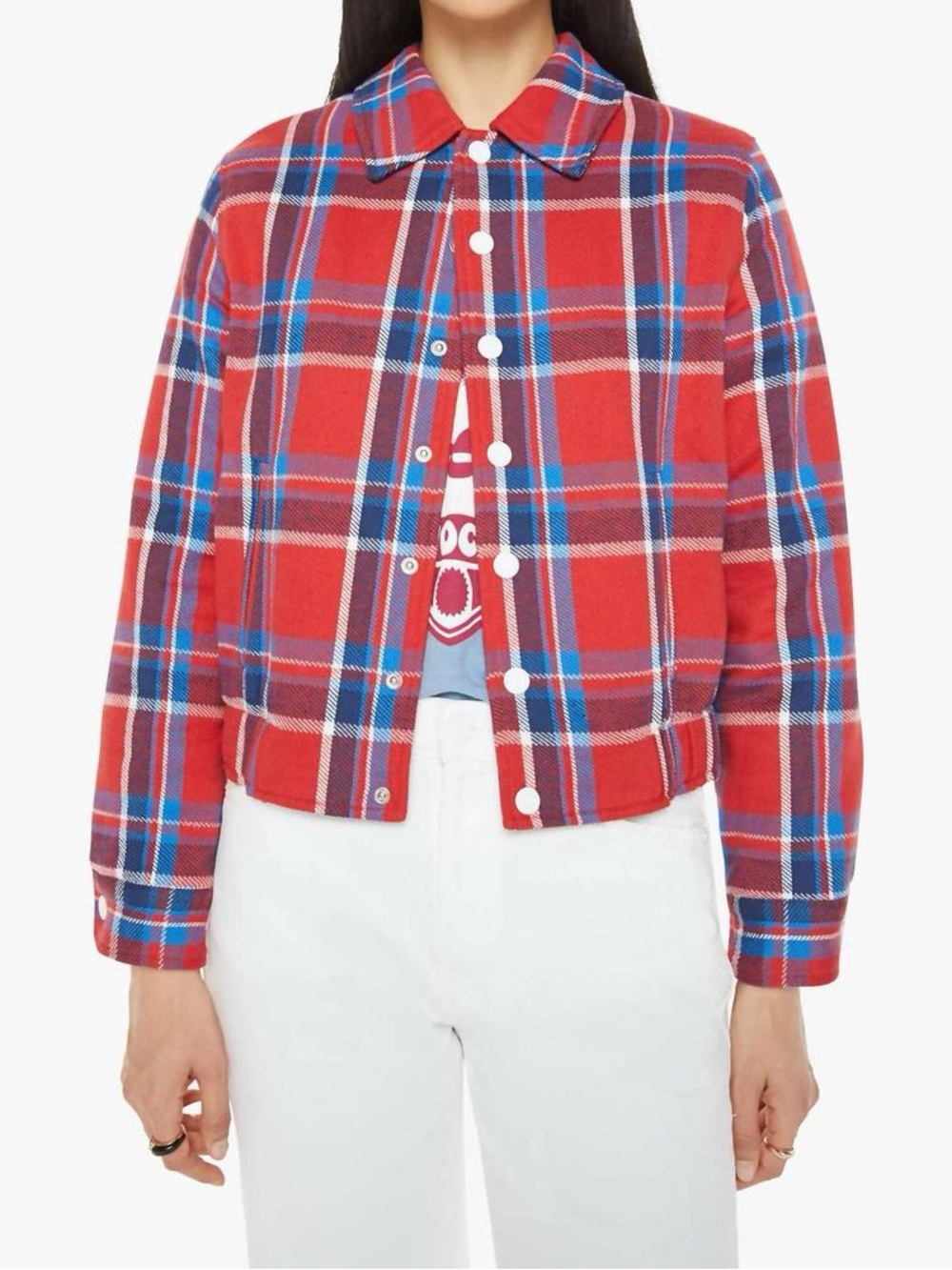 MOTHER The Happy Camper Jacket I'll Get Right On That‎ Plaid Red Blue Small
